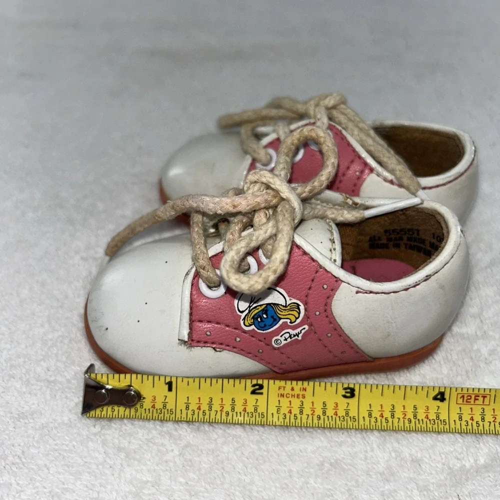 RARE VINTAGE Smurf Baby Girl Saddle Shoes Pink & White Size 1 Smurfette 80's